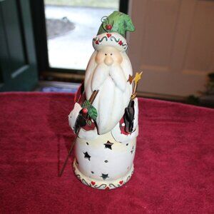 Vintage Rustic Metal Santa Candle Holder
